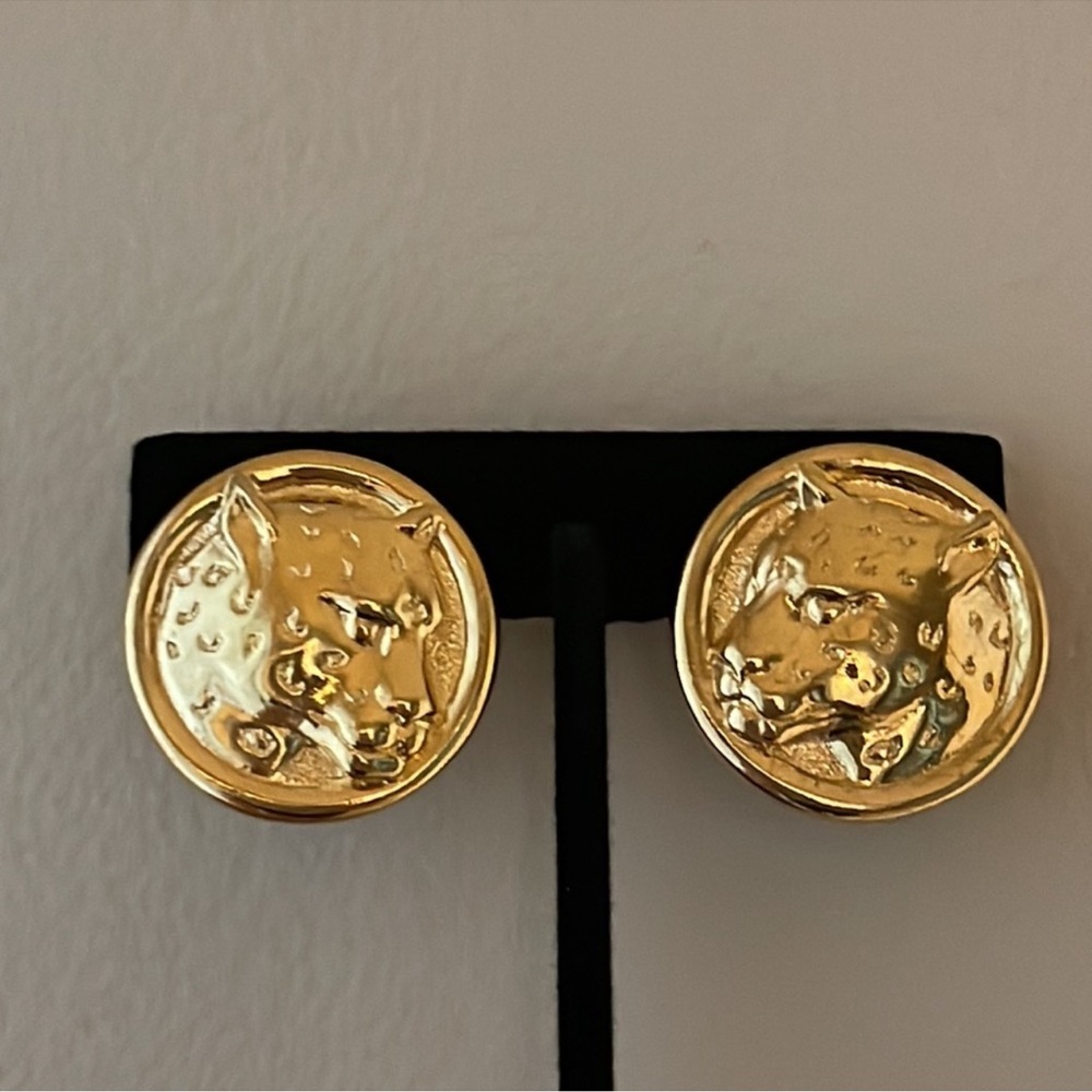 Gold Panther Stud clip on Earrings